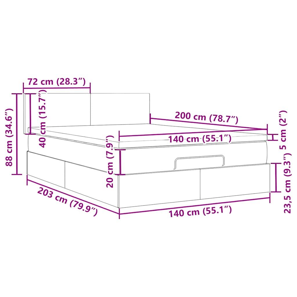 Ottoman-Bett mit Matratze Dunkelgrau 140x200 cm Samt
