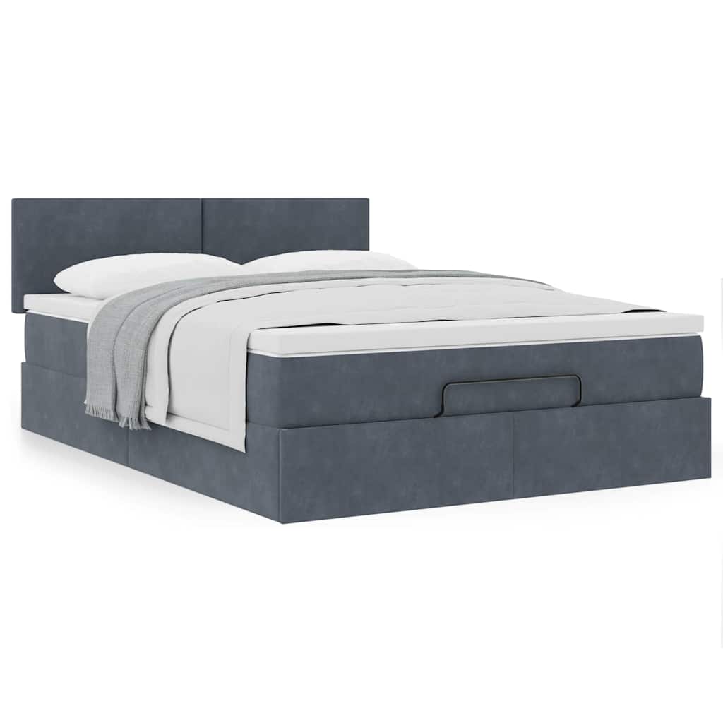 Lit ottoman avec matelas en velours gris foncé 140x200 cm