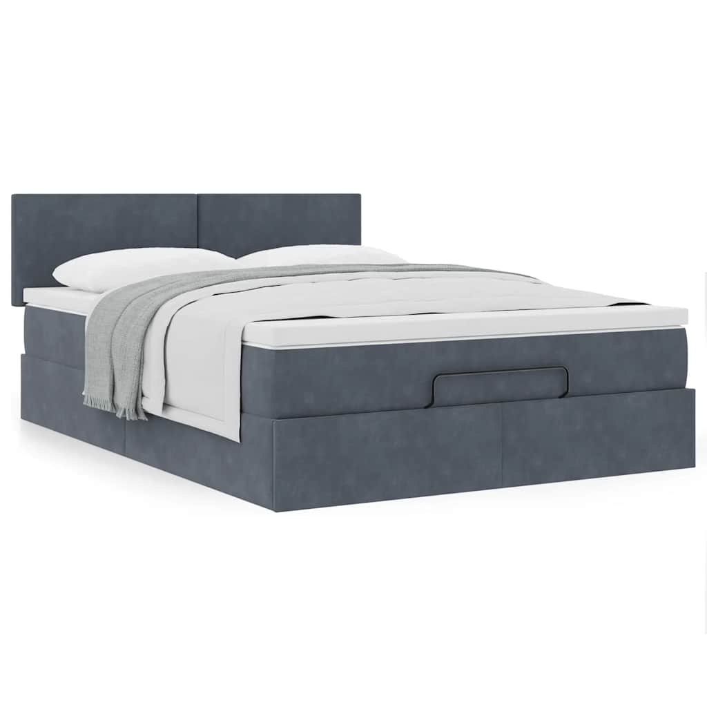 Ottoman-Bett mit Matratze Dunkelgrau 140x200 cm Samt