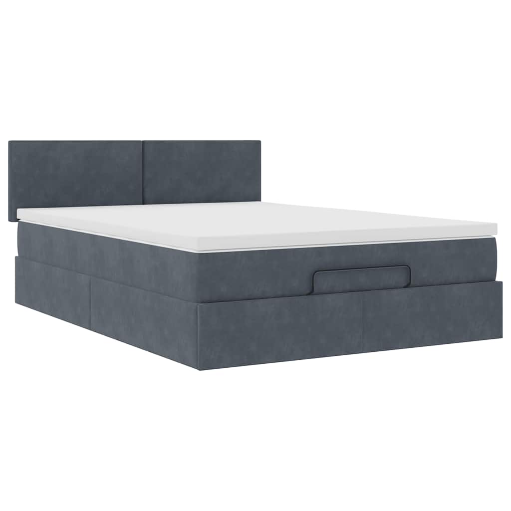 Lit ottoman avec matelas en velours gris foncé 140x200 cm