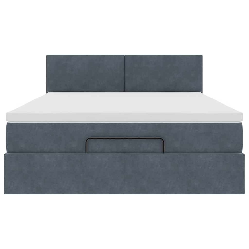 Lit ottoman avec matelas en velours gris foncé 140x200 cm