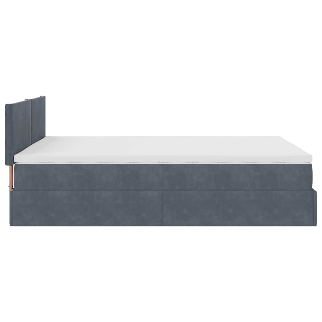 Lit ottoman avec matelas en velours gris foncé 140x200 cm