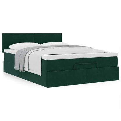 Ottoman-Bett mit Matratze Dunkelgrün 140x200 cm Samt
