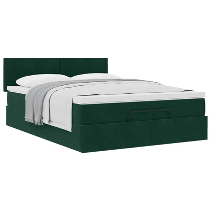 Ottoman-Bett mit Matratze Dunkelgrün 140x200 cm Samt