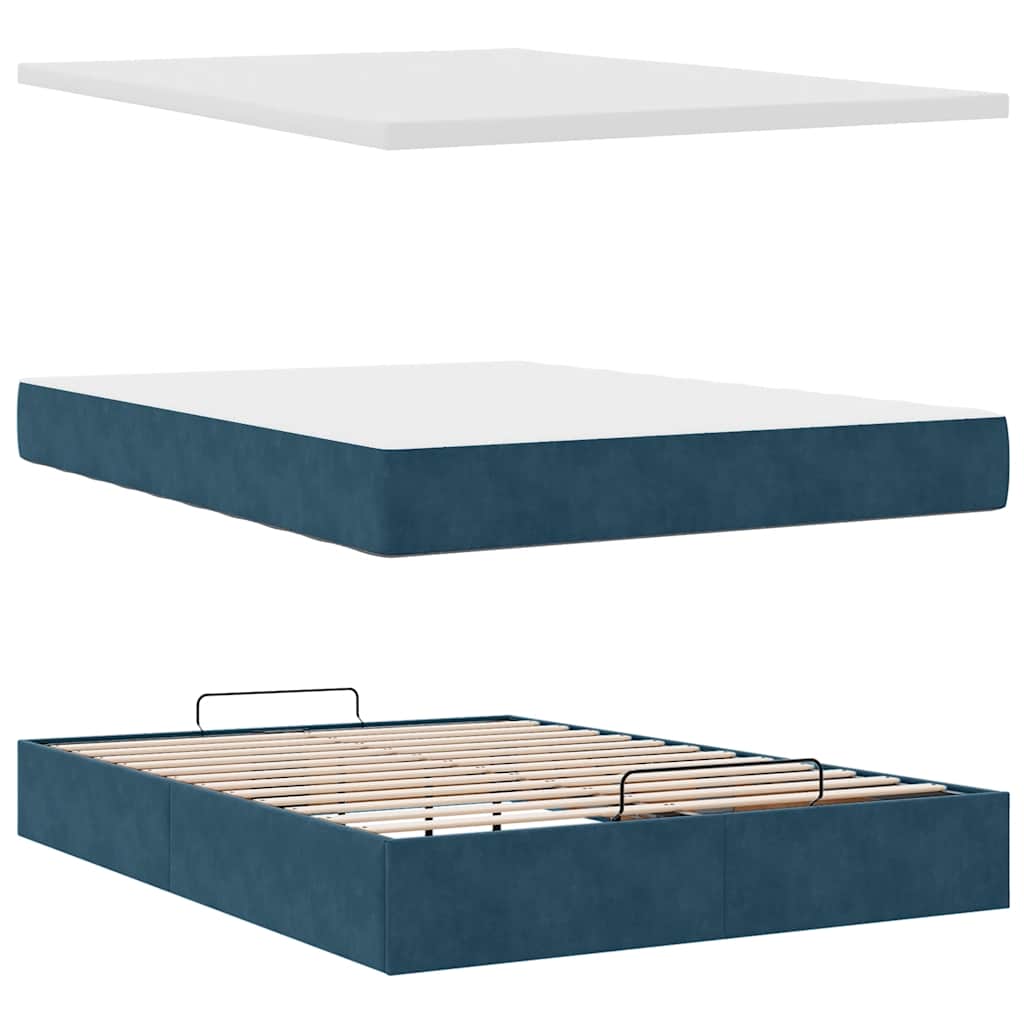 Ottoman-Bett mit Matratze Dunkelblau 140x200 cm Samt