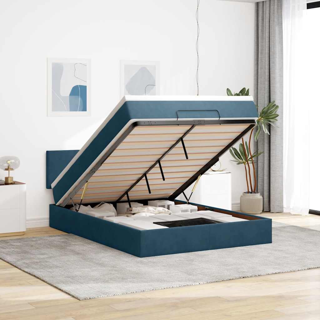 Ottoman-Bett mit Matratze Dunkelblau 140x200 cm Samt