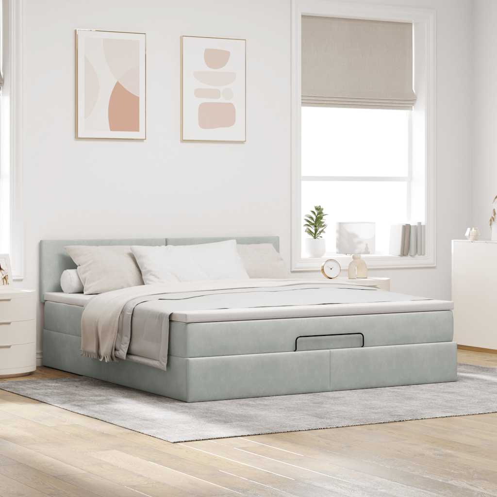 Ottoman-Bett mit Matratze Hellgrau 160x200 cm Samt