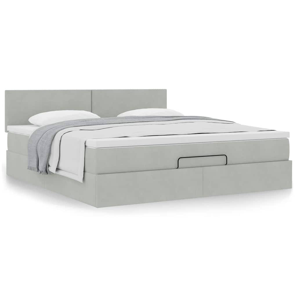 Ottoman-Bett mit Matratze Hellgrau 160x200 cm Samt