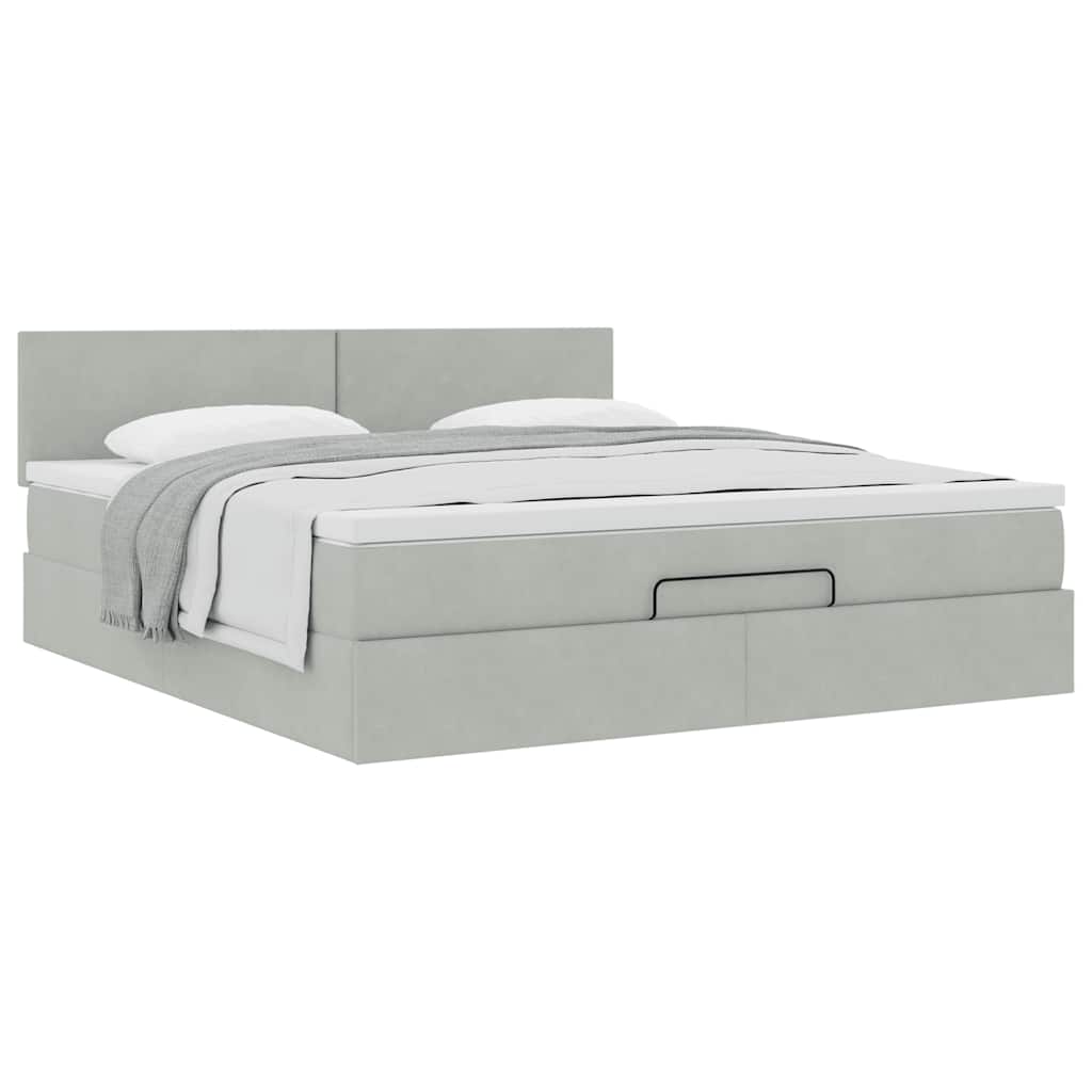 Ottoman-Bett mit Matratze Hellgrau 160x200 cm Samt