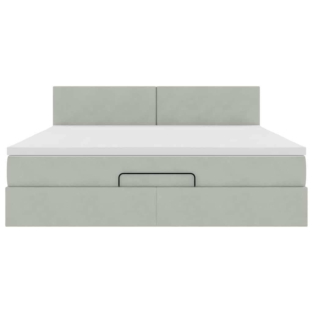 Ottoman-Bett mit Matratze Hellgrau 160x200 cm Samt