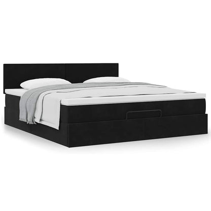 Ottoman-Bett mit Matratze Schwarz 160x200 cm Samt