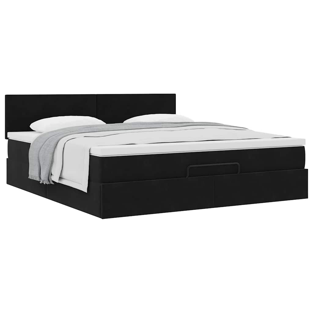 Ottoman-Bett mit Matratze Schwarz 160x200 cm Samt