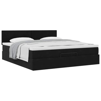Ottoman-Bett mit Matratze Schwarz 160x200 cm Samt