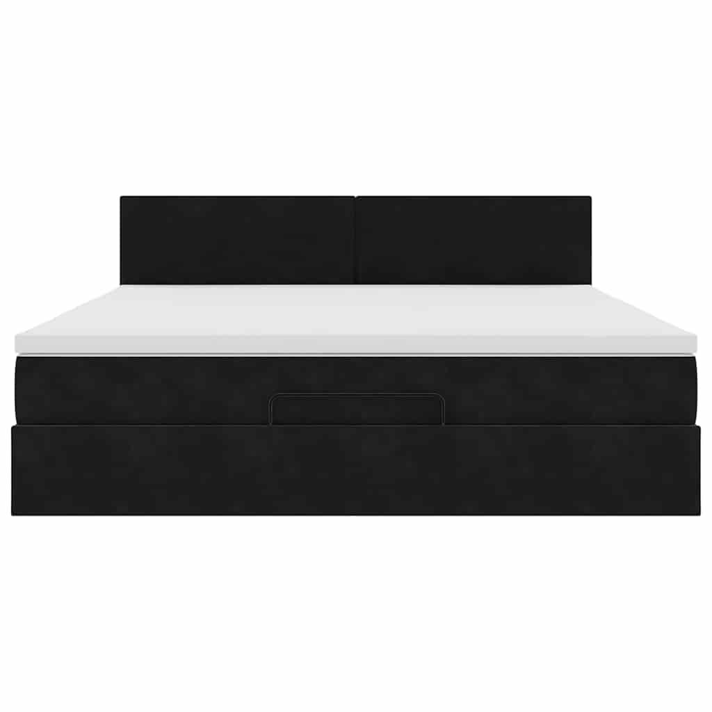 Ottoman-Bett mit Matratze Schwarz 160x200 cm Samt