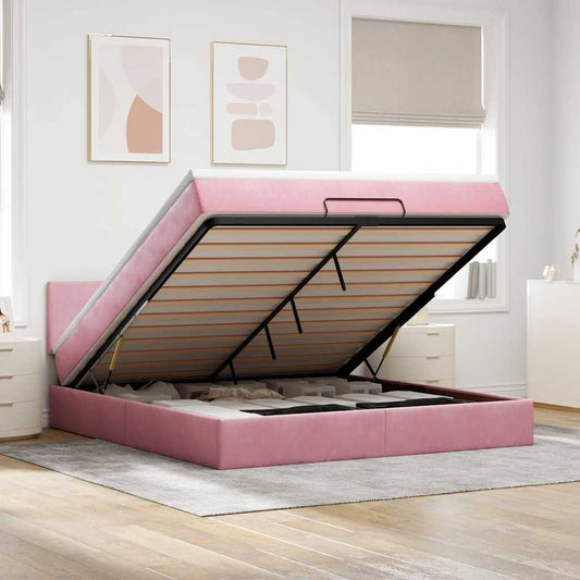 Ottoman-Bett mit Matratze Rosa 160x200 cm Samt