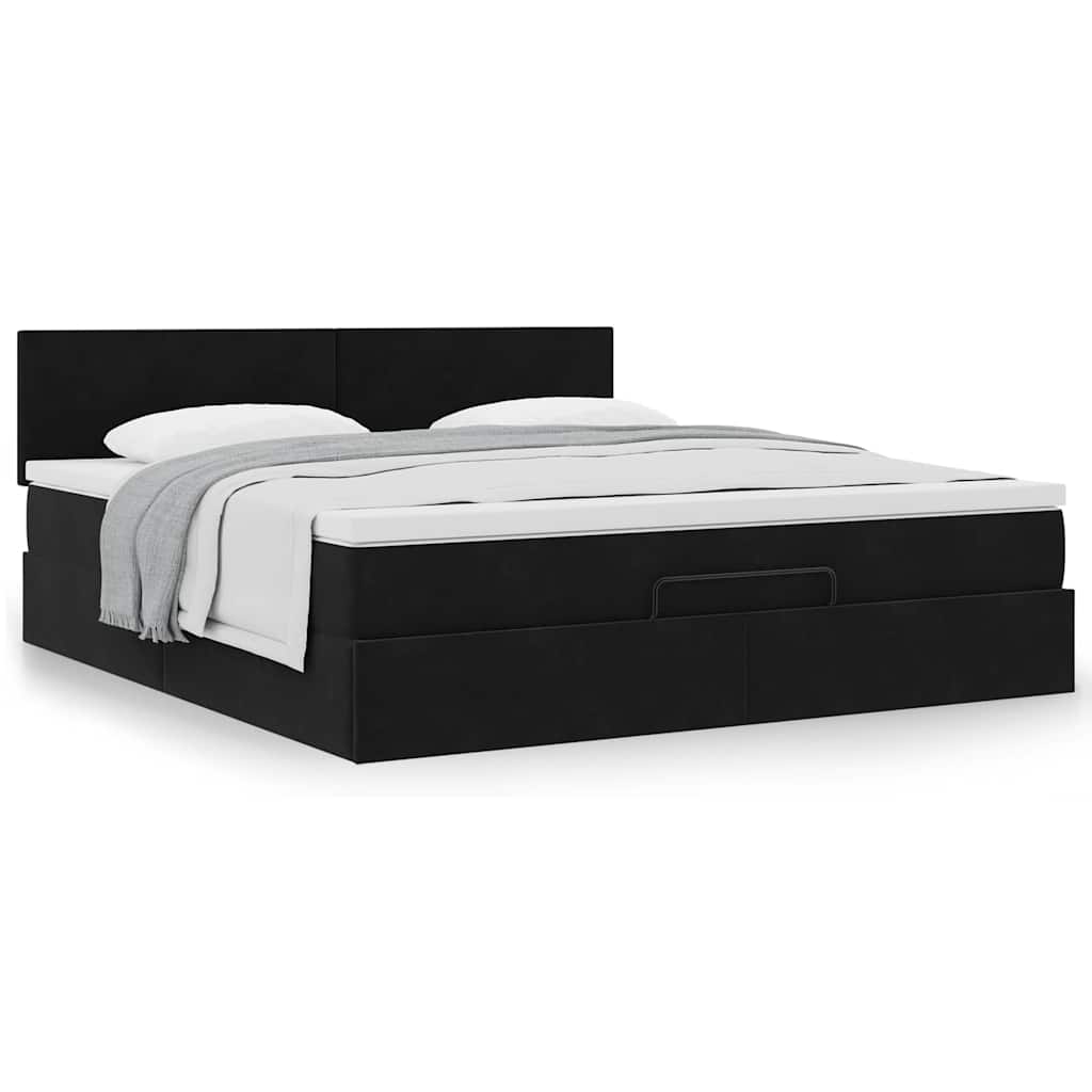 Ottoman bed with mattress black 180x200 cm velvet