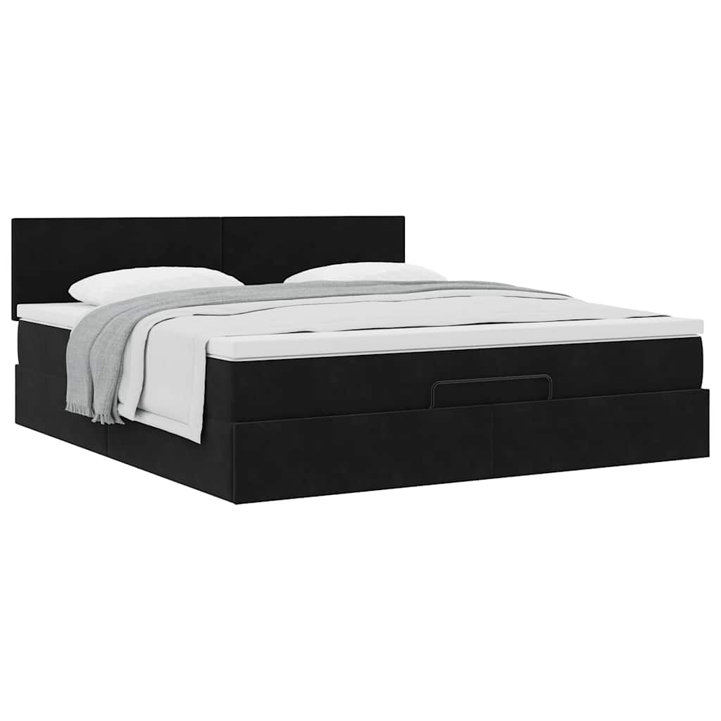 Ottoman bed with mattress black 180x200 cm velvet