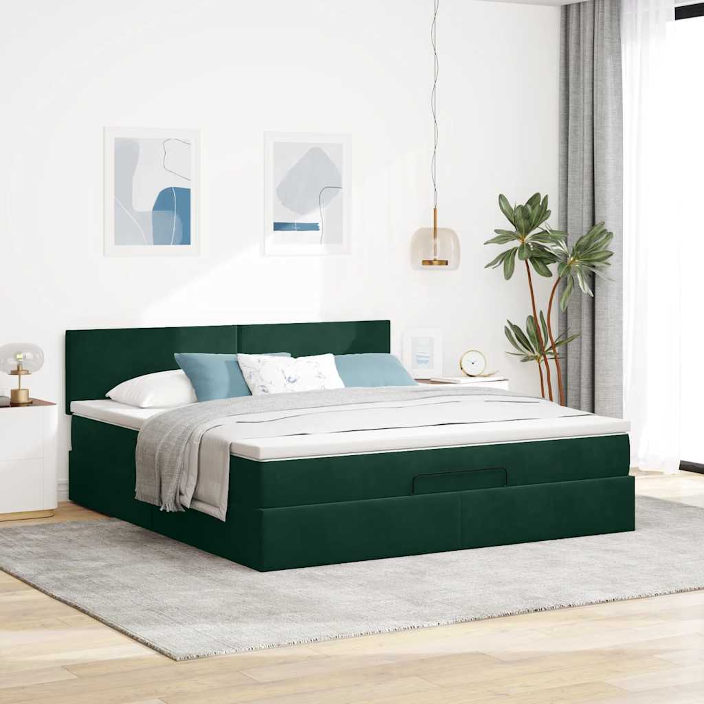 Ottoman-Bett mit Matratze Dunkelgrün 180x200 cm Samt