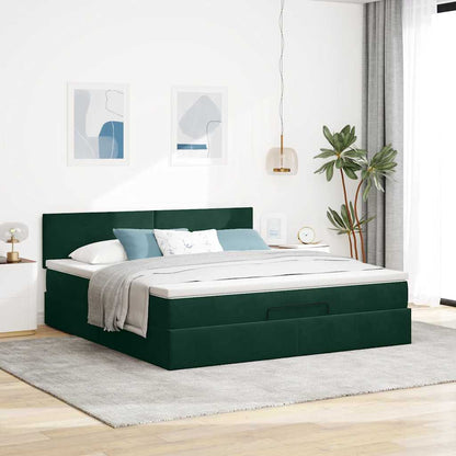 Ottoman-Bett mit Matratze Dunkelgrün 180x200 cm Samt
