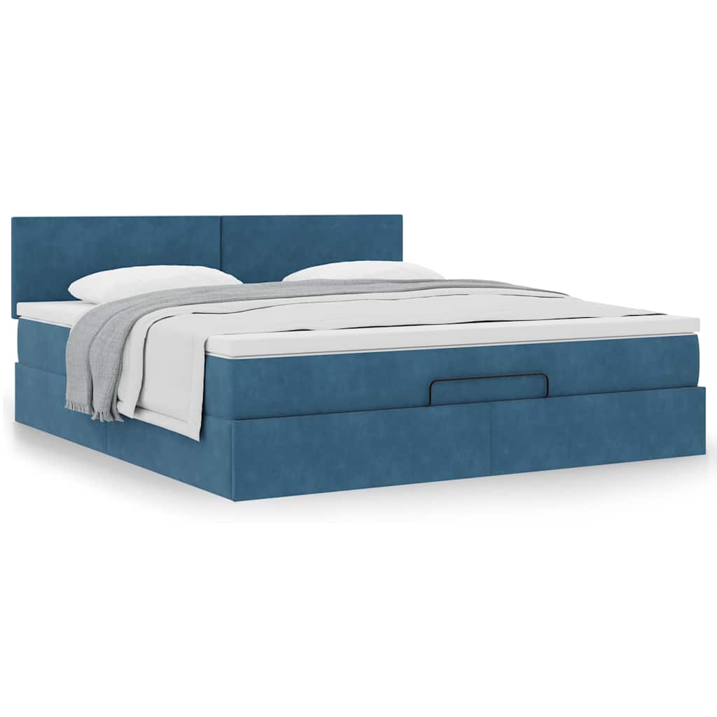 Ottoman bed with mattress dark blue 180x200 cm velvet