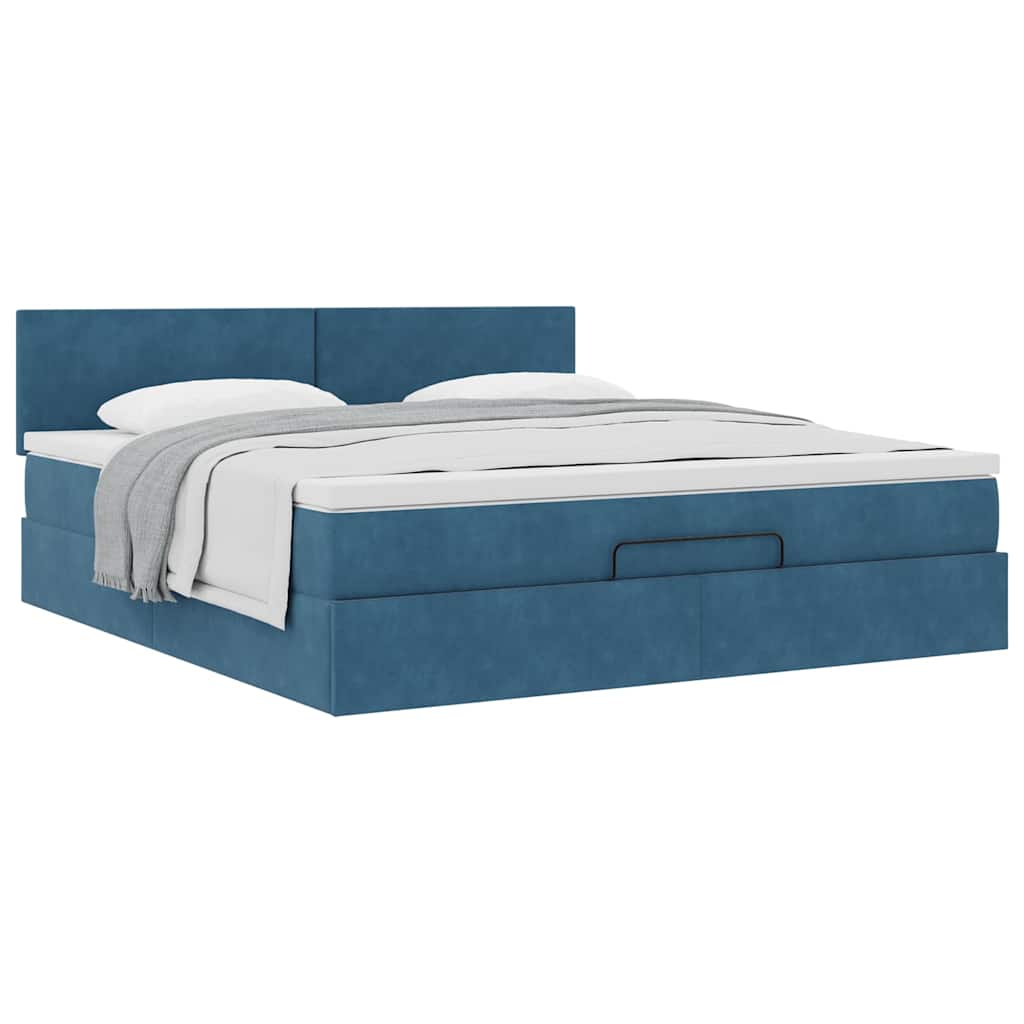 Ottoman bed with mattress dark blue 180x200 cm velvet