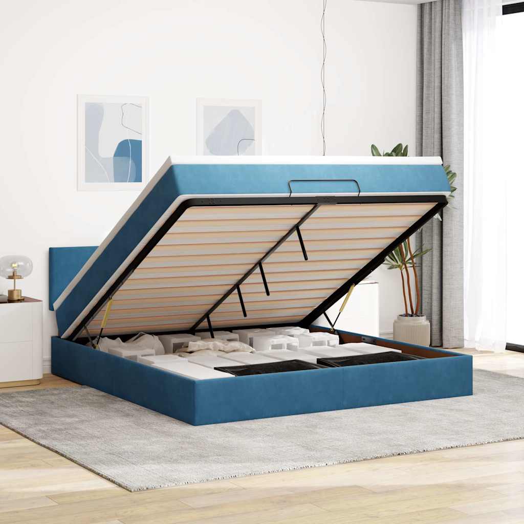 Ottoman bed with mattress dark blue 180x200 cm velvet