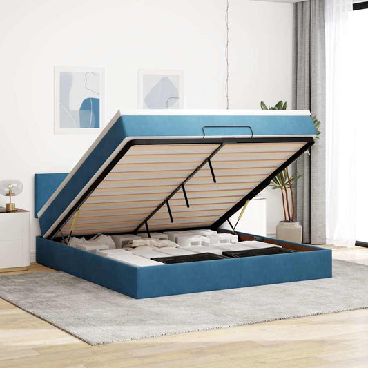 Ottoman bed with mattress dark blue 180x200 cm velvet
