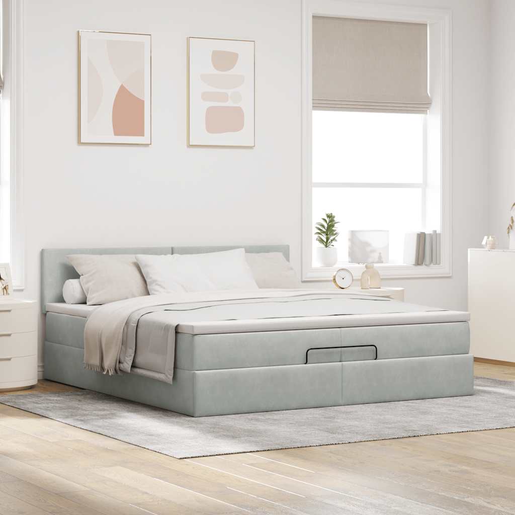 Ottoman-Bett mit Matratze Hellgrau 200x200 cm Samt
