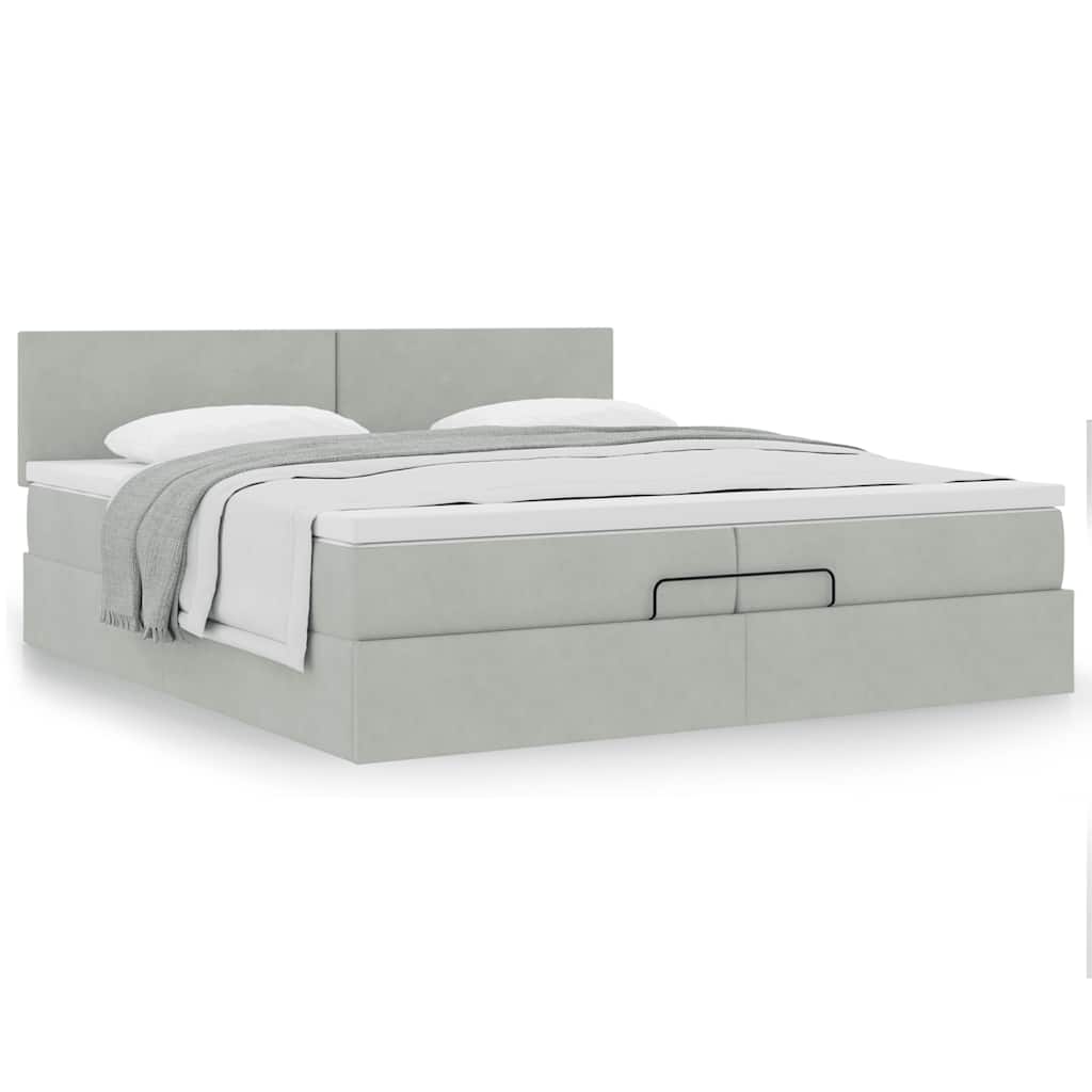 Ottoman-Bett mit Matratze Hellgrau 200x200 cm Samt