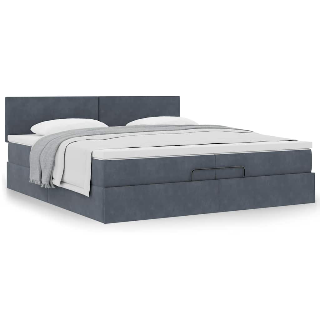 Ottoman-Bett mit Matratze Dunkelgrau 200x200 cm Samt