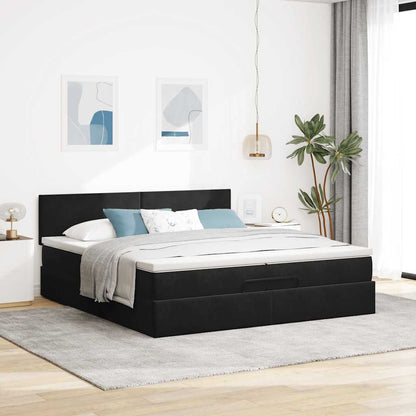 Ottoman-Bett mit Matratze Schwarz 200x200 cm Samt