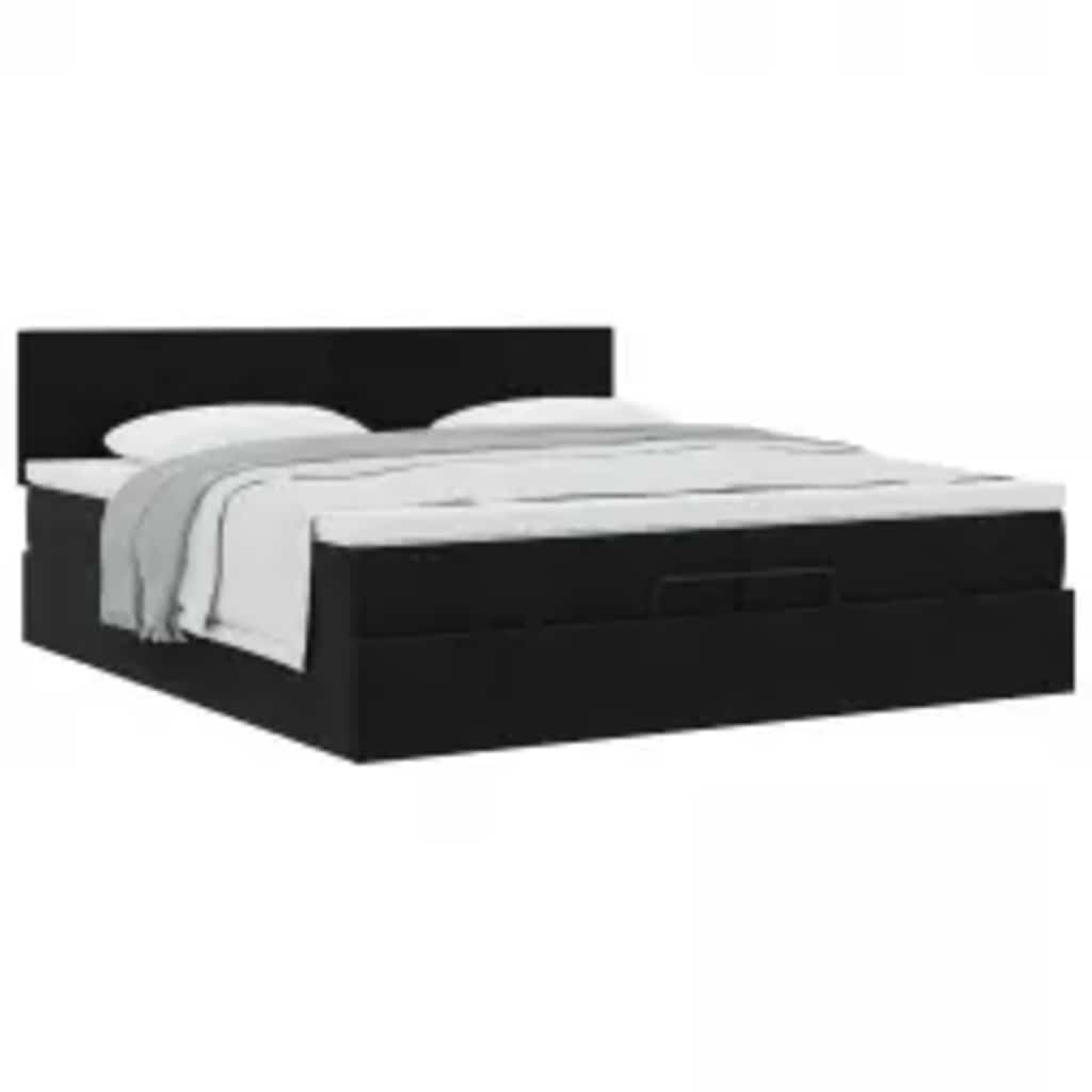 Ottoman-Bett mit Matratze Schwarz 200x200 cm Samt