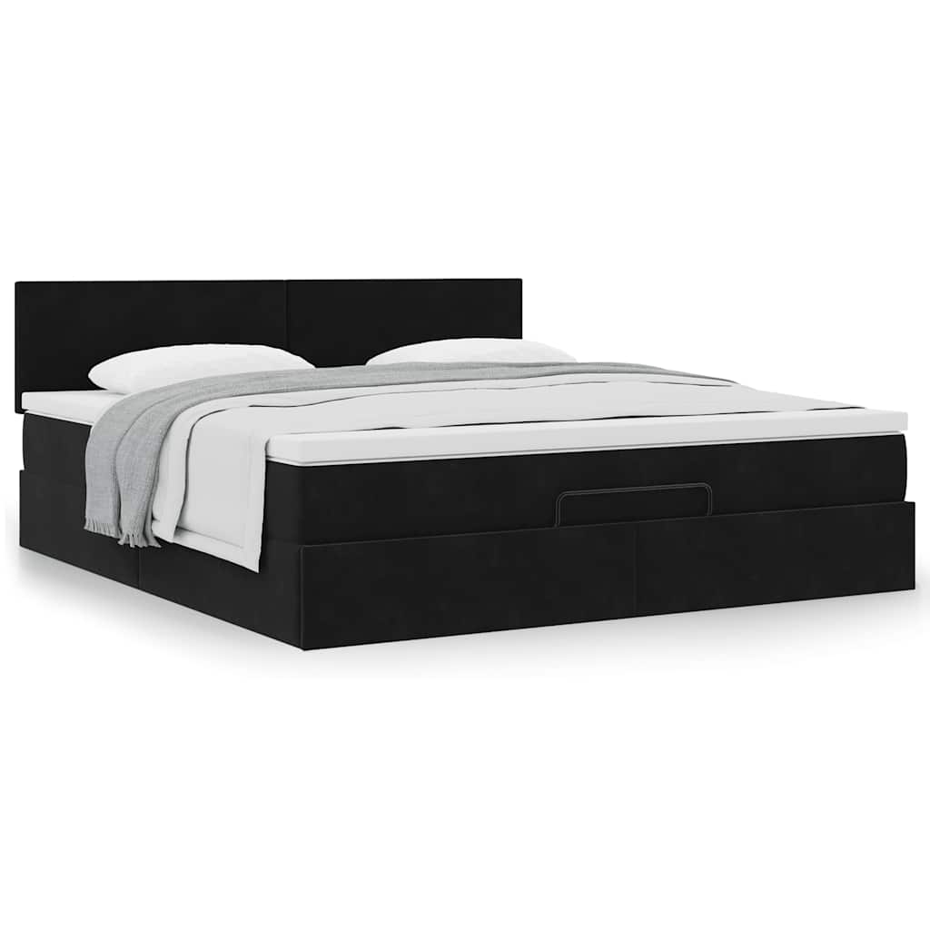 Ottoman-Bett mit Matratze Schwarz 200x200 cm Samt