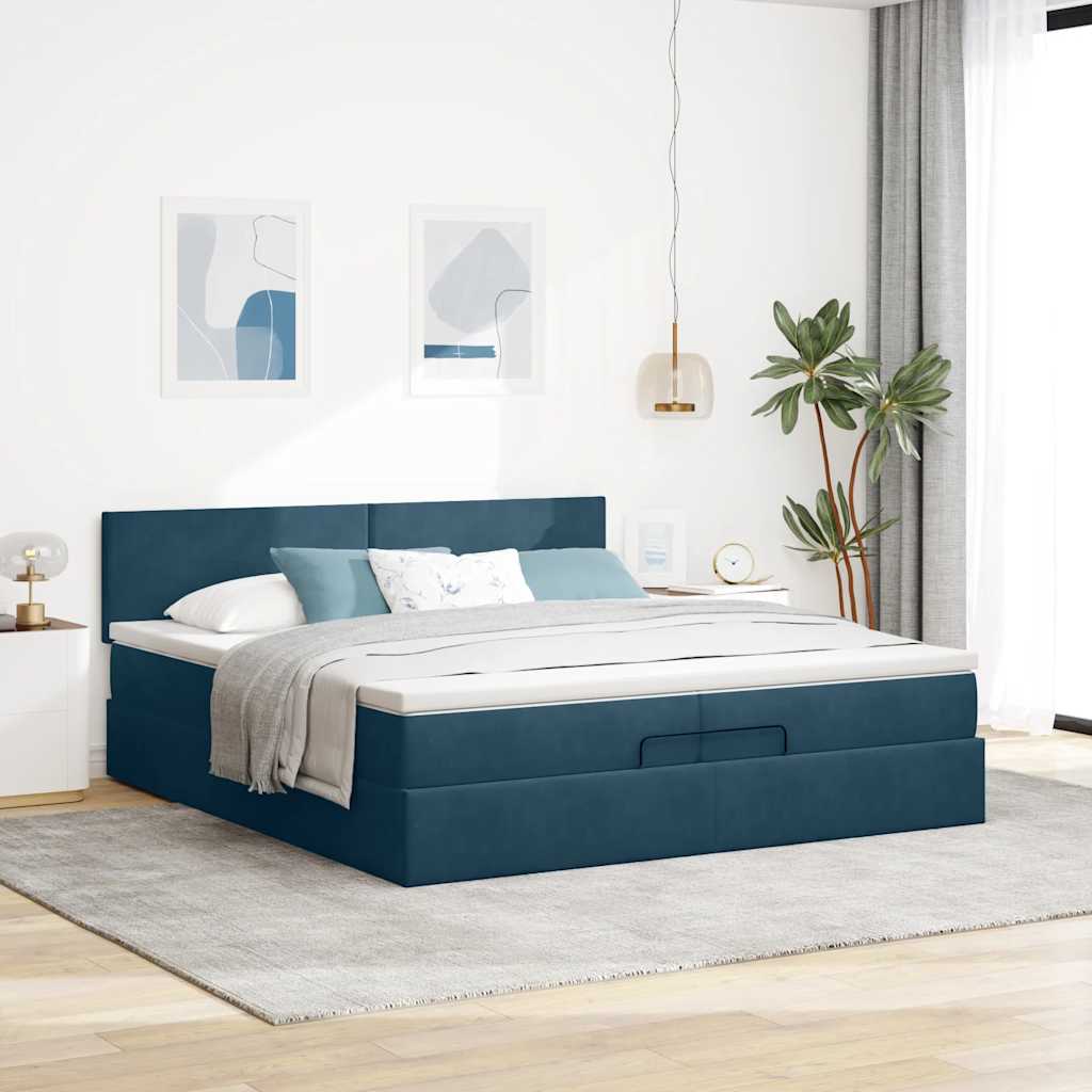 Ottoman-Bett mit Matratze Dunkelblau 200x200 cm Samt