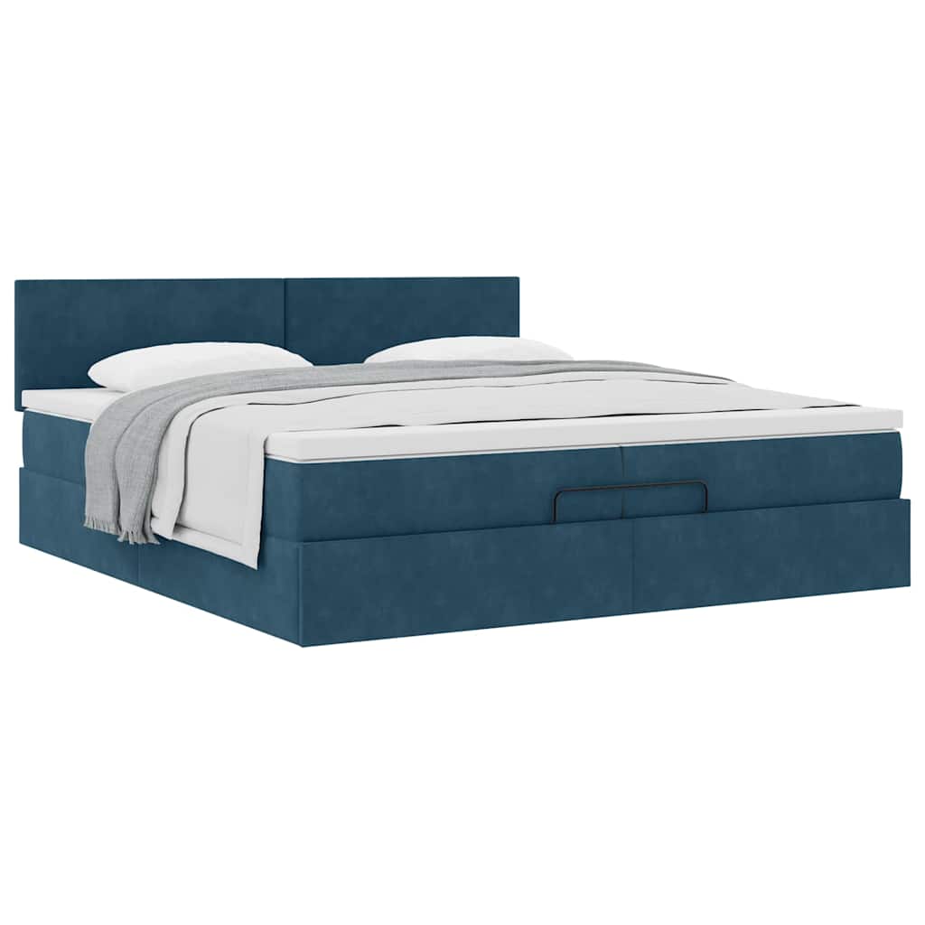 Ottoman-Bett mit Matratze Dunkelblau 200x200 cm Samt