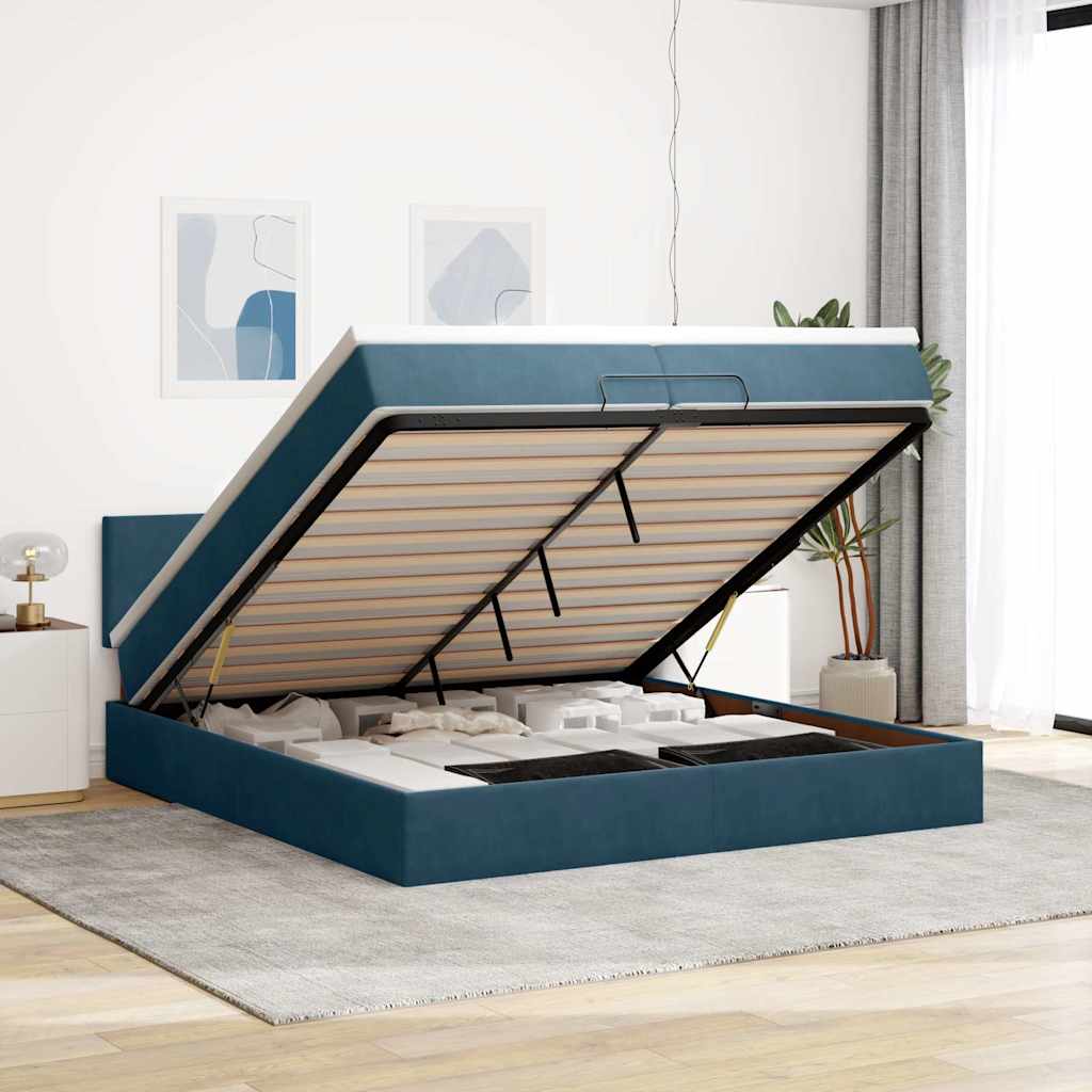 Ottoman-Bett mit Matratze Dunkelblau 200x200 cm Samt