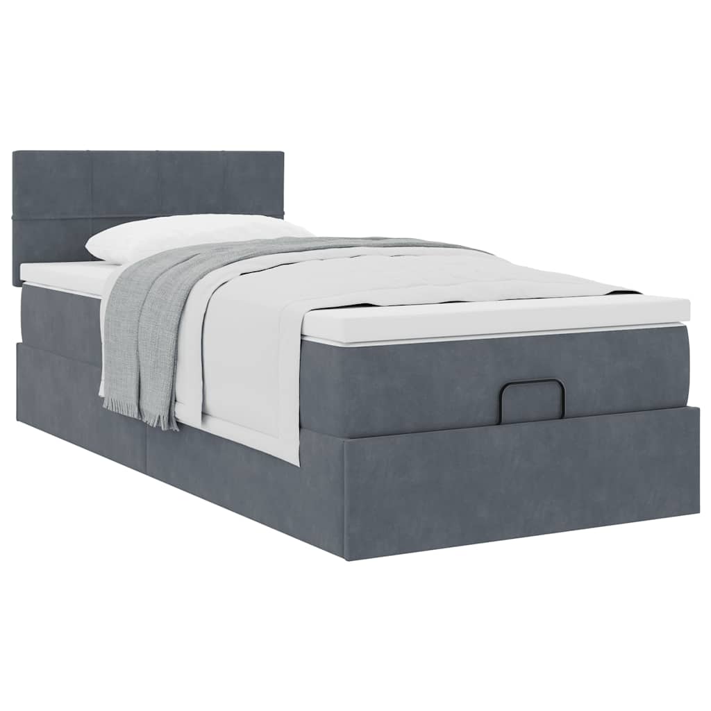 Lit ottoman avec matelas en velours gris foncé 80x200 cm