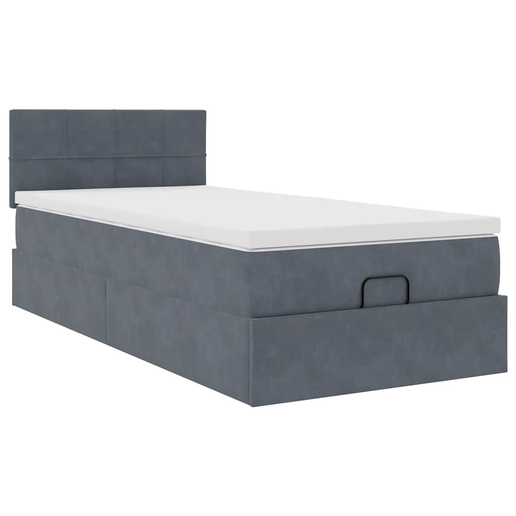 Lit ottoman avec matelas en velours gris foncé 80x200 cm