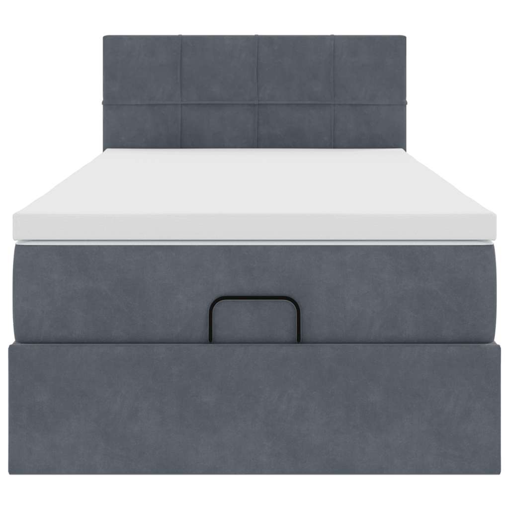 Lit ottoman avec matelas en velours gris foncé 80x200 cm