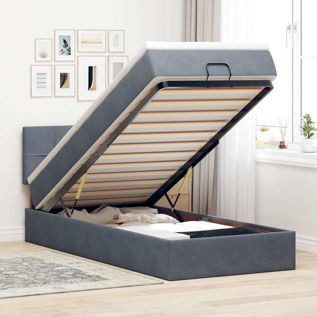 Ottoman-Bett mit Matratze Dunkelgrau 80x200 cm Samt