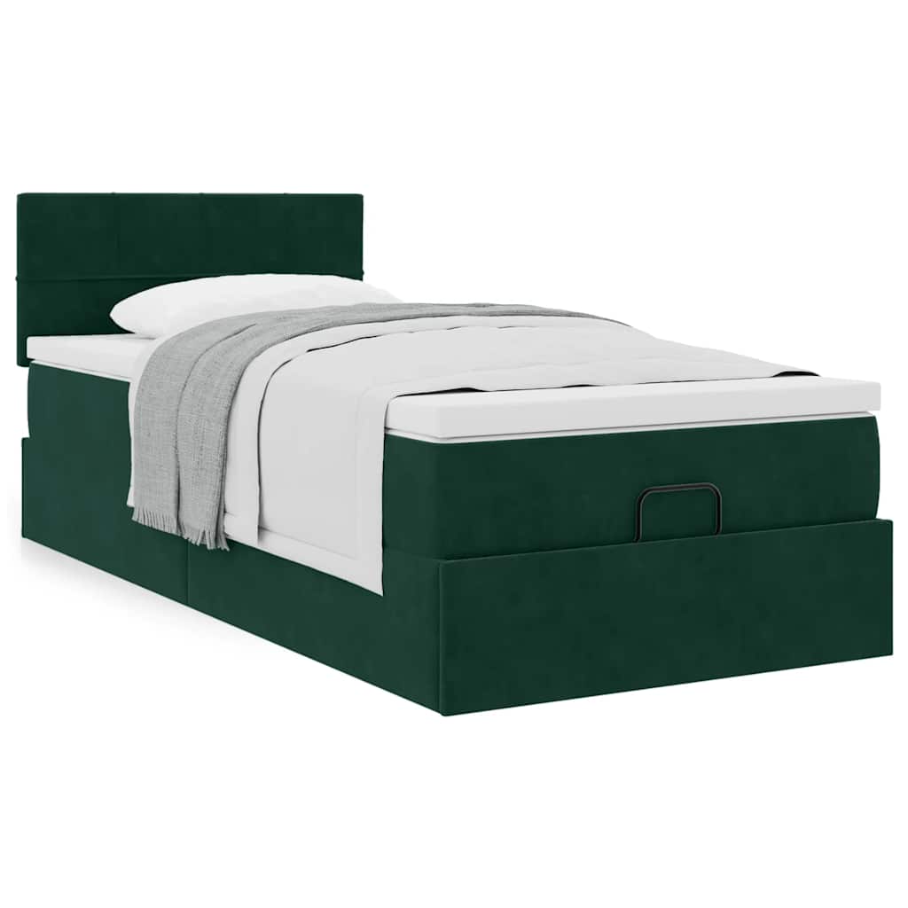 Ottoman-Bett mit Matratze Dunkelgrün 80x200 cm Samt