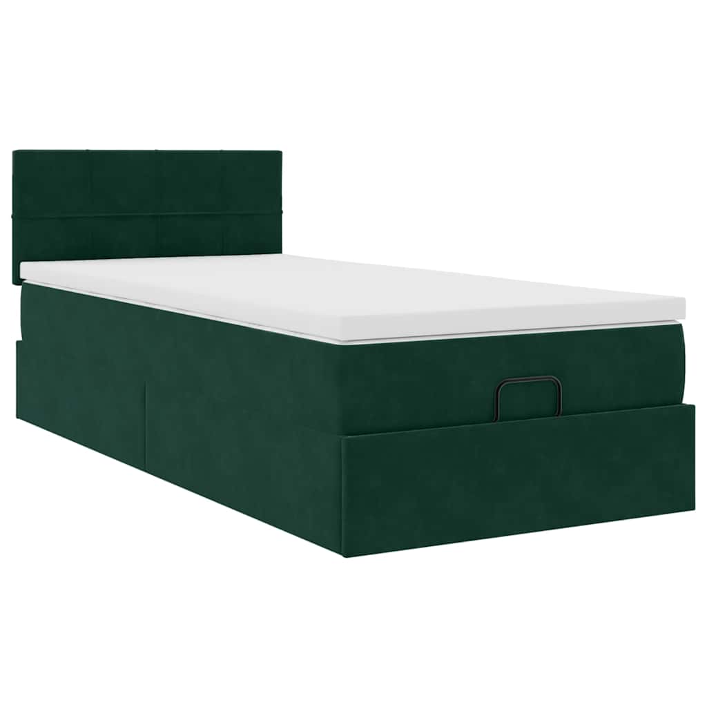 Ottoman-Bett mit Matratze Dunkelgrün 80x200 cm Samt