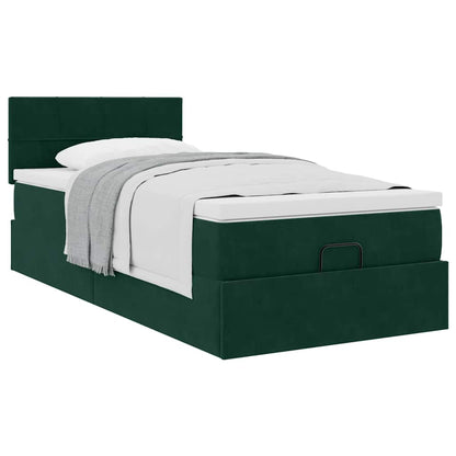 Ottoman-Bett mit Matratze Dunkelgrün 90x190 cm Samt