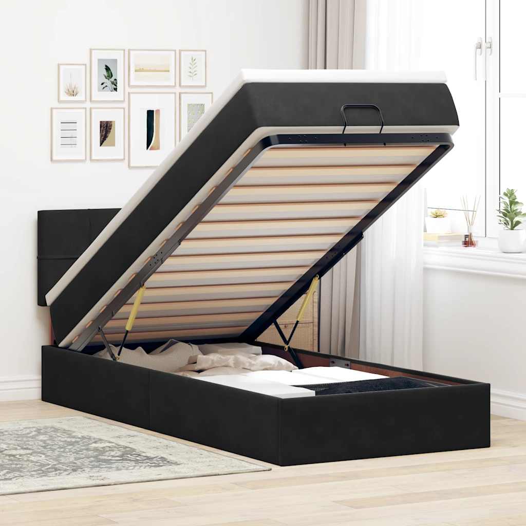 Ottoman-Bett mit Matratze Schwarz 90x200 cm Samt