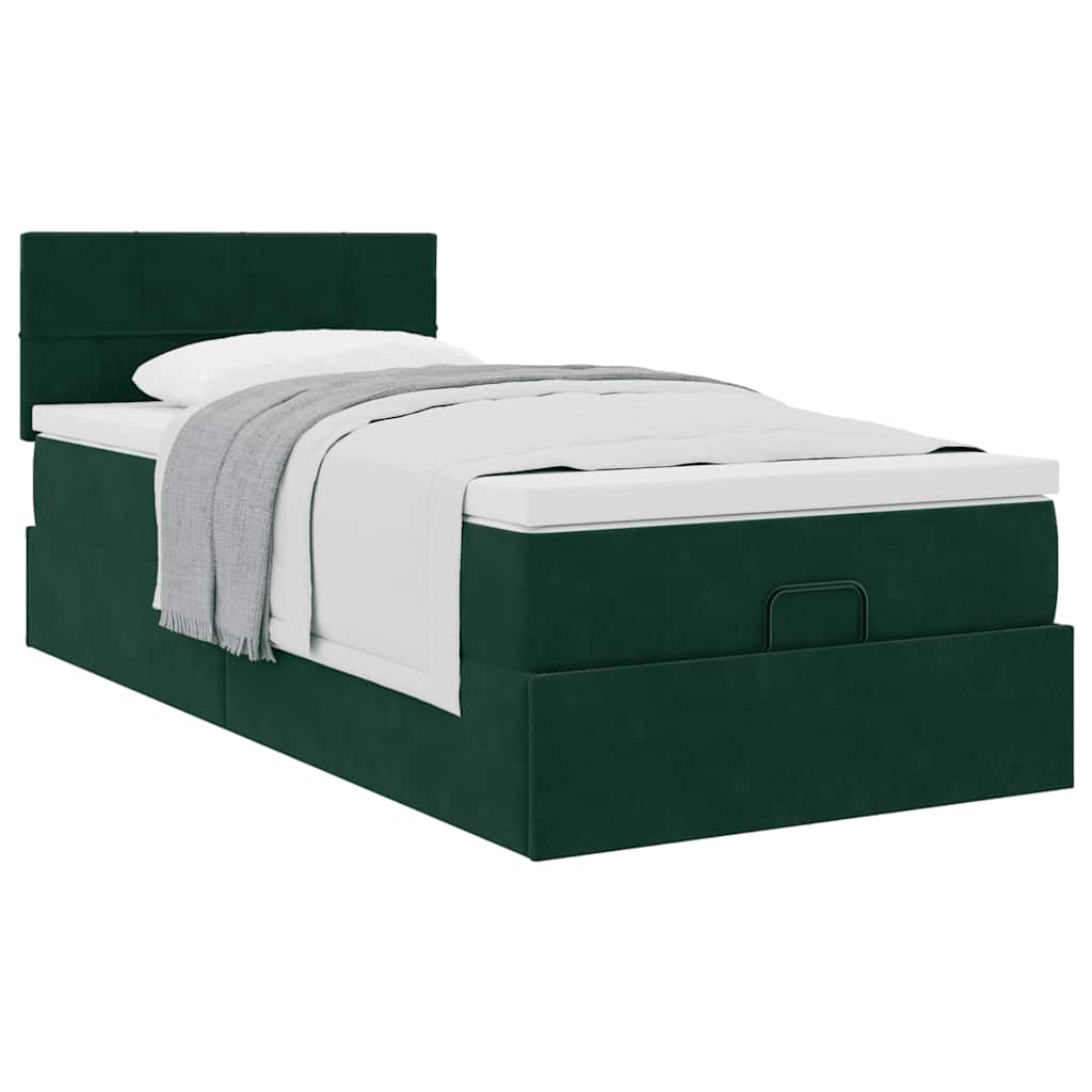 Ottoman-Bett mit Matratze Dunkelgrün 90x200 cm Samt