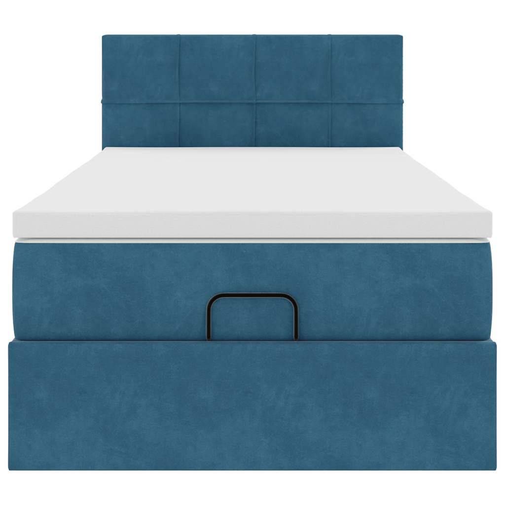 Ottoman bed with mattress dark blue 90x200 cm velvet