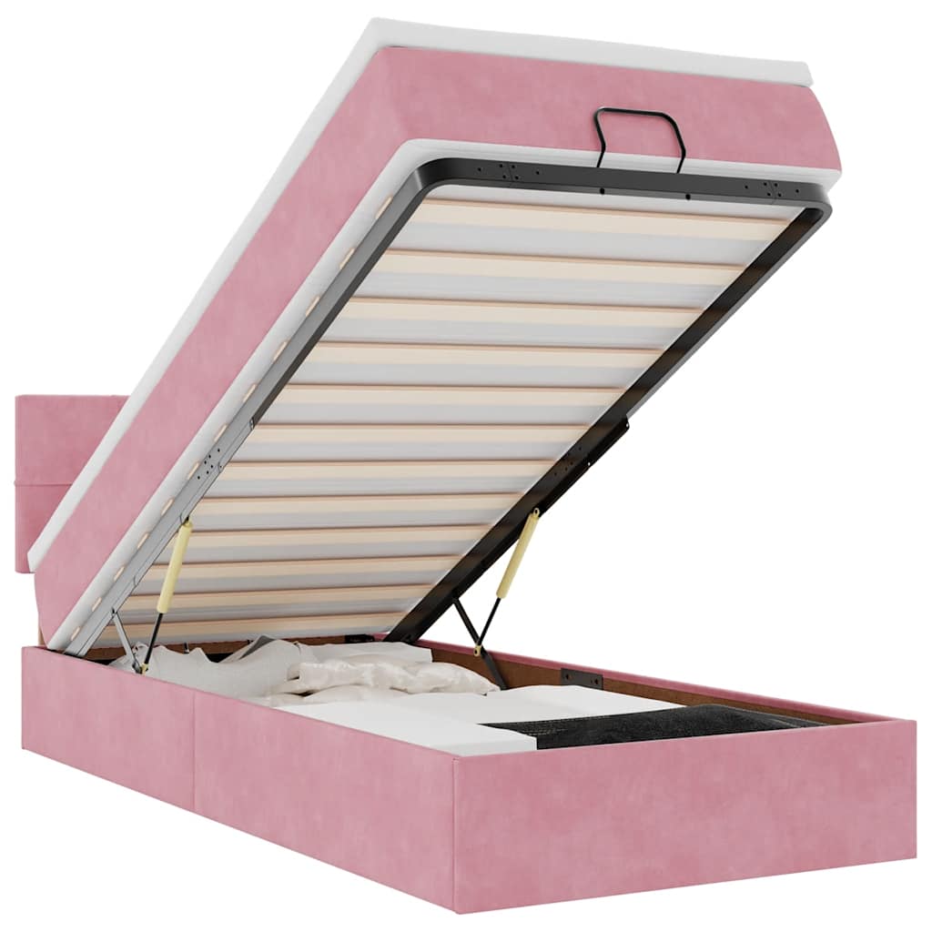 Lit ottoman avec matelas rose 90x200 cm velours