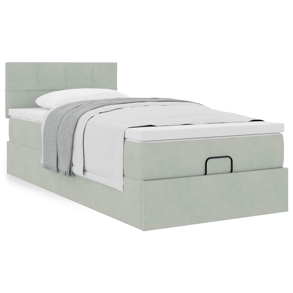 Ottoman-Bett mit Matratze Hellgrau 100x200 cm Samt
