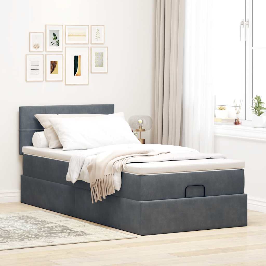 Ottoman bed with mattress dark grey 100x200 cm velvet