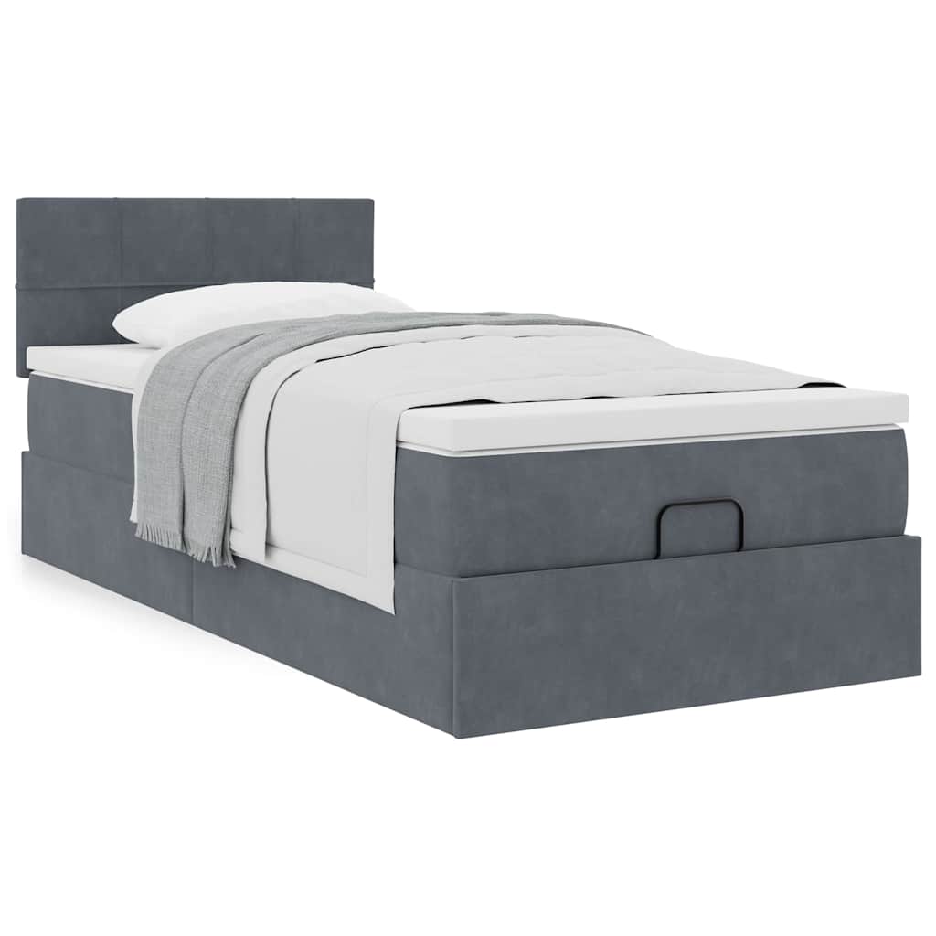 Ottoman bed with mattress dark grey 100x200 cm velvet